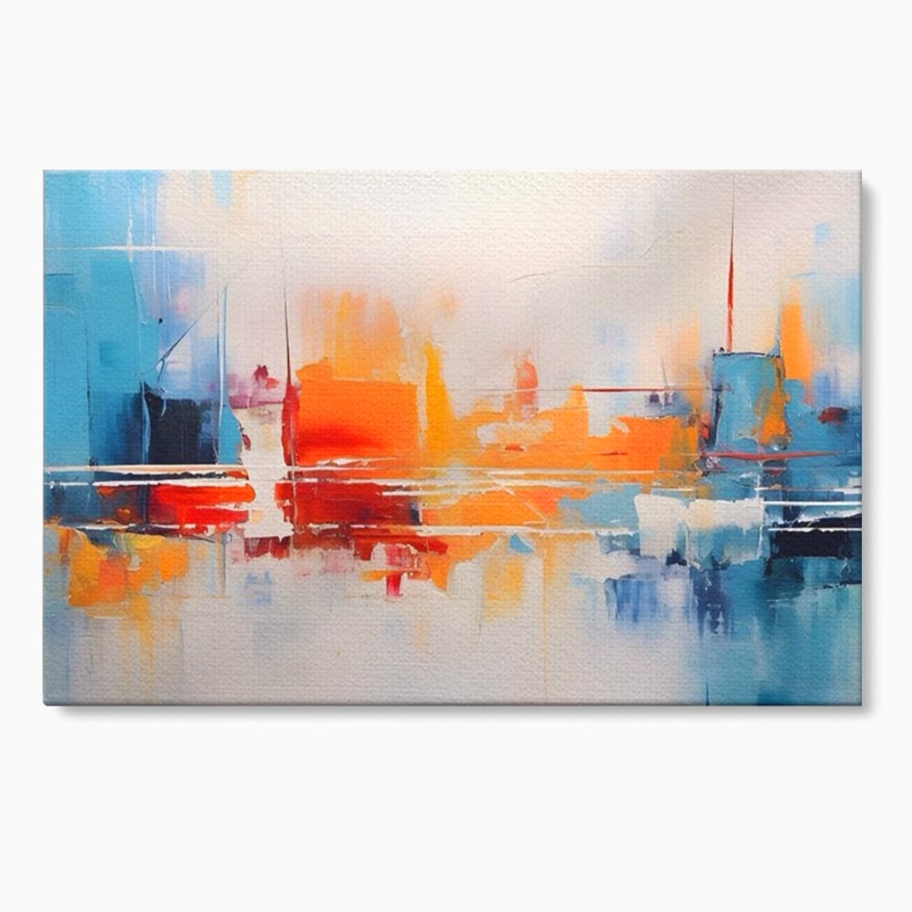 Tablou canvas cu pictura abstracta cu peisaj urban, fara rama, pe sasiu de lemn